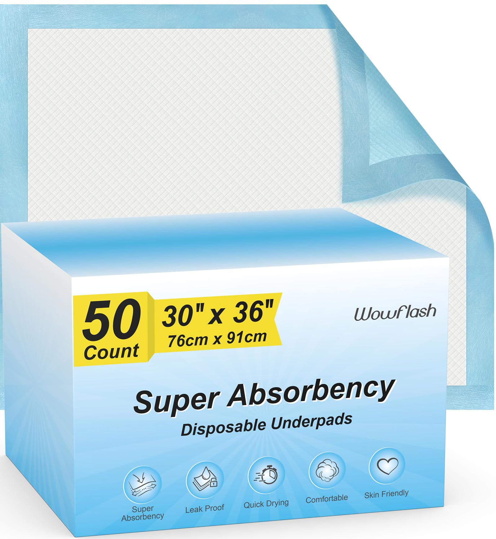 50 Count 30” x 36” Super Absorbency Disposable Underpads | Leakproof Quick Dryin