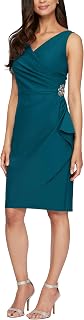 Alex Evenings Slimming Short Ruched Cocktail Dress with Ruffle (Petite And Regular Sizes) Women's Dress (Pack of 1)