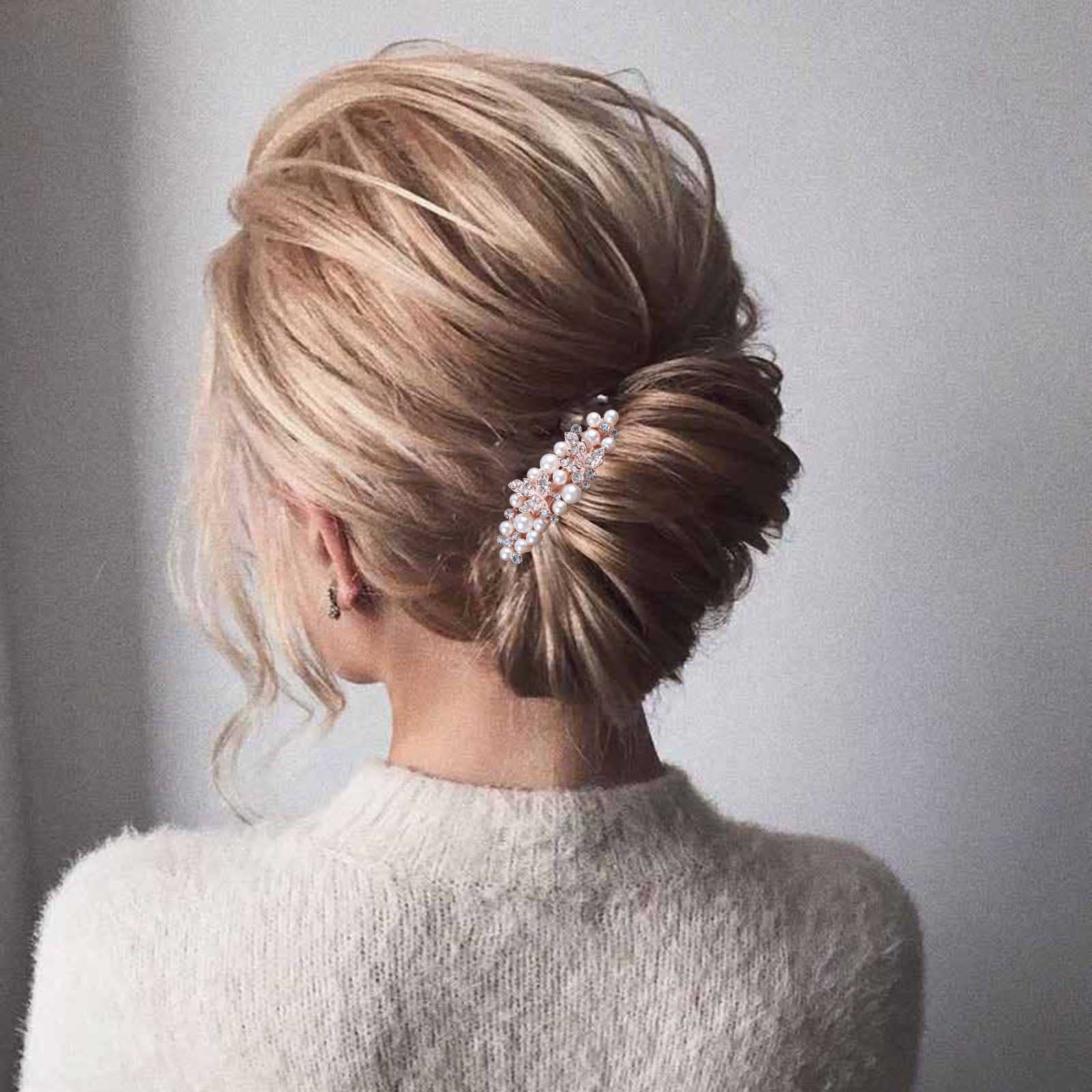 Bridal Hair Clip Barrette Pearl Rhinestone Hair Barrette Clip Shining Crystal Ha