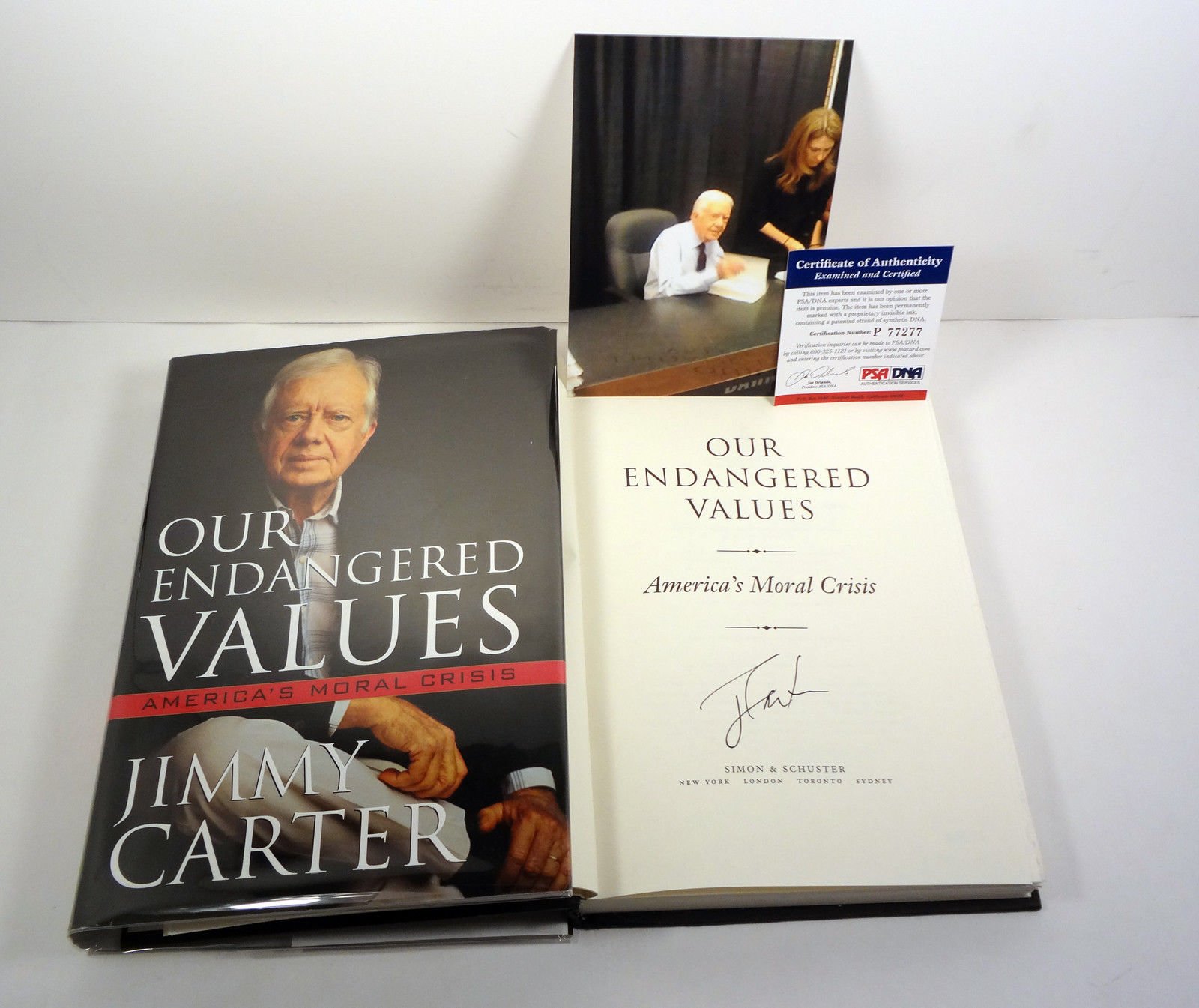 President Jimmy Carter Signed Autograph Our Endangered Values Book PSA COA | PSA