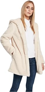 URBAN CLASSICS Women's Faux Fur Coat with Large Hood, Side Pockets and Eyelet Closure, XS-5XL