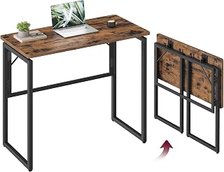 VASAGLE Space-Saving Folding Computer Desk, 80 x 40 x 74 cm | Small Study Table, Portable Laptop Workstation for Home Office, Rustic Brown, BARNET Collection LWD151KD01