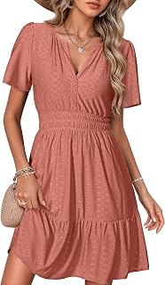 Simplee Womens 2026 Summer Mini Dress Eyelet Short Sleeve Cocktail Short Dresses Cute A Line Sun Dress with Pockets