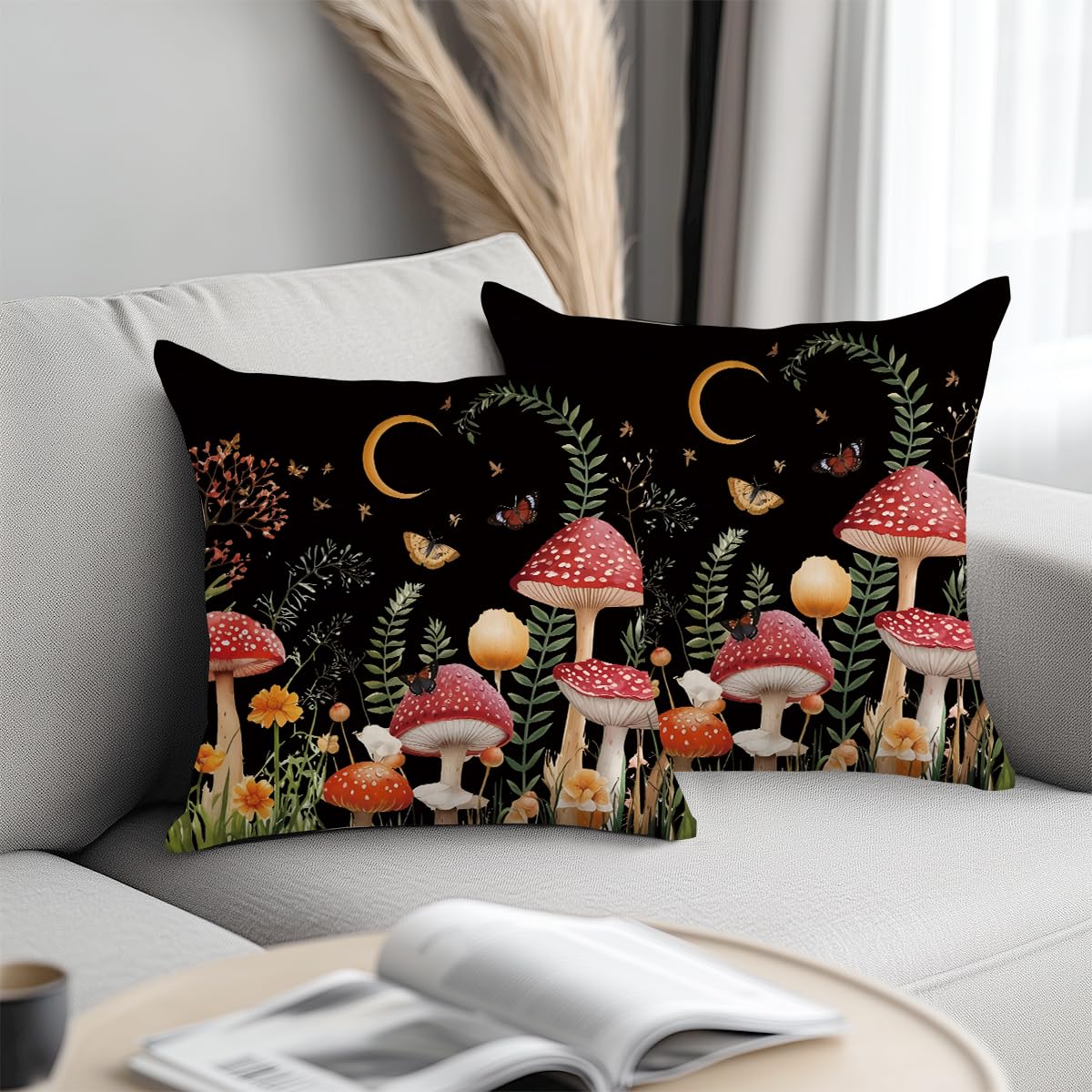 Set of 2 Vintage Mushroom Pillow Covers 18x18 Inch Cushion Covers Aesthetic Gift