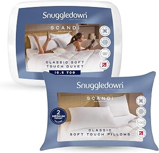 Snuggledown Soft Touch King Size Duvet 10.5 Tog & 2 Pillows - All-Year Round Premium Breathable Quilt for All Seasons | UK-Made, Satin Striped Cover, Non-Allergenic, Machine Washable (225 x 220cm)