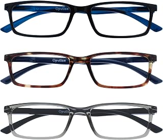 OPULIZE See - Reading Glasses Anti-Blue Light Narrow Frame Spring Hinge Improves Sleep Games Computer Men Women B9, Black / Brown / Grey