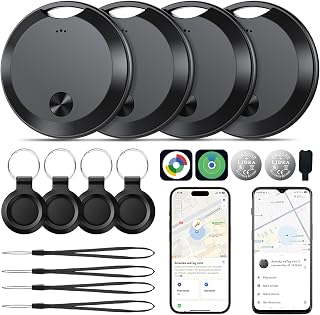 Air Tracker Tags-4 Pack: Smart Bluetooth Tracker, Item Finder Works with Apple Find My (iOS Only) App, Trakcer Tag Locator for Keys, Luggage, Satchel, weTag mini. (Not for Android Devices)
