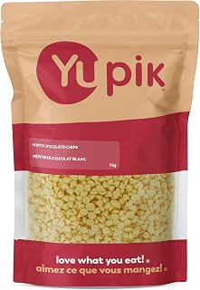 Yupik White Chocolate Chips, 1 kg, Gluten-Free, Kosher, Small Size, Made with Cocoa Butter, Sweet Flavor, Melts Smoothly, Ideal for Baking, Snacking & Topping