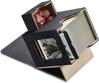 Mage Tech Commander Deck Box for MTG - Patented Design, Commander Display, Fits 100 Double-Sleeved Cards, 35pt Magnetic Card Holder & Dice Tray - Black/Pale Gold