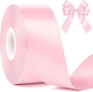 1 1/2 in 30 Yards Pink Satin Ribbon for Gift Wrapping Wedding Decor Crafts | Smooth Pink Ribbon, Fade Resistant, Polyester, Metallic Gloss Finish, for Mother's Day, Baby Shower, Valentine's and Crafts