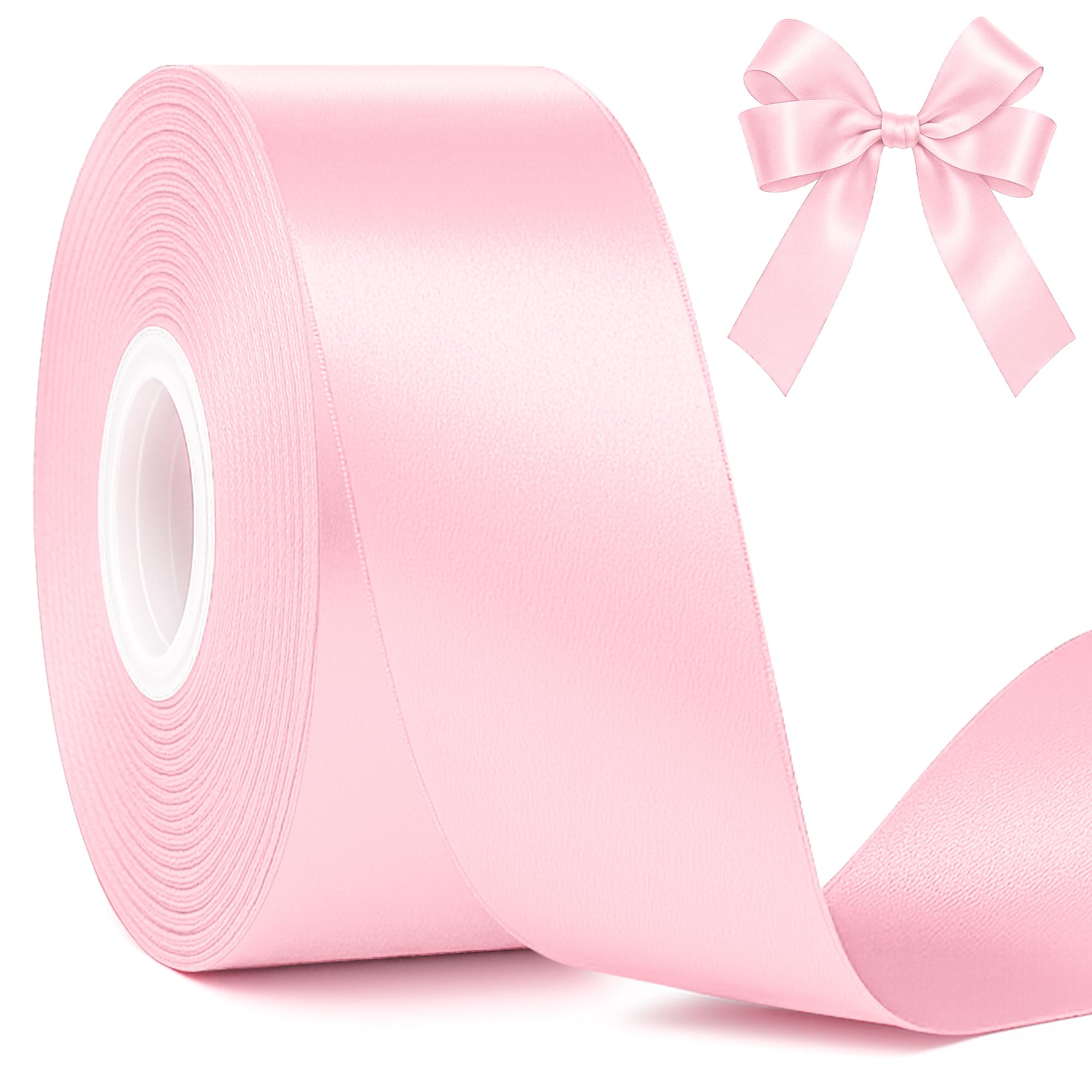 1 1/2 in 30 Yards Pink Satin Ribbon for Gift Wrapping Wedding Decor Crafts | Smo