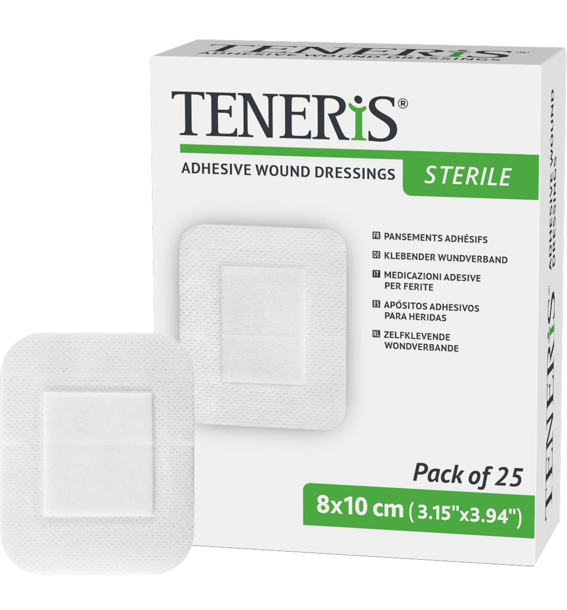 Teneris Sterile Adhesive Wound Dressings – 8×10cm, Pack of 25 – Individually Wra
