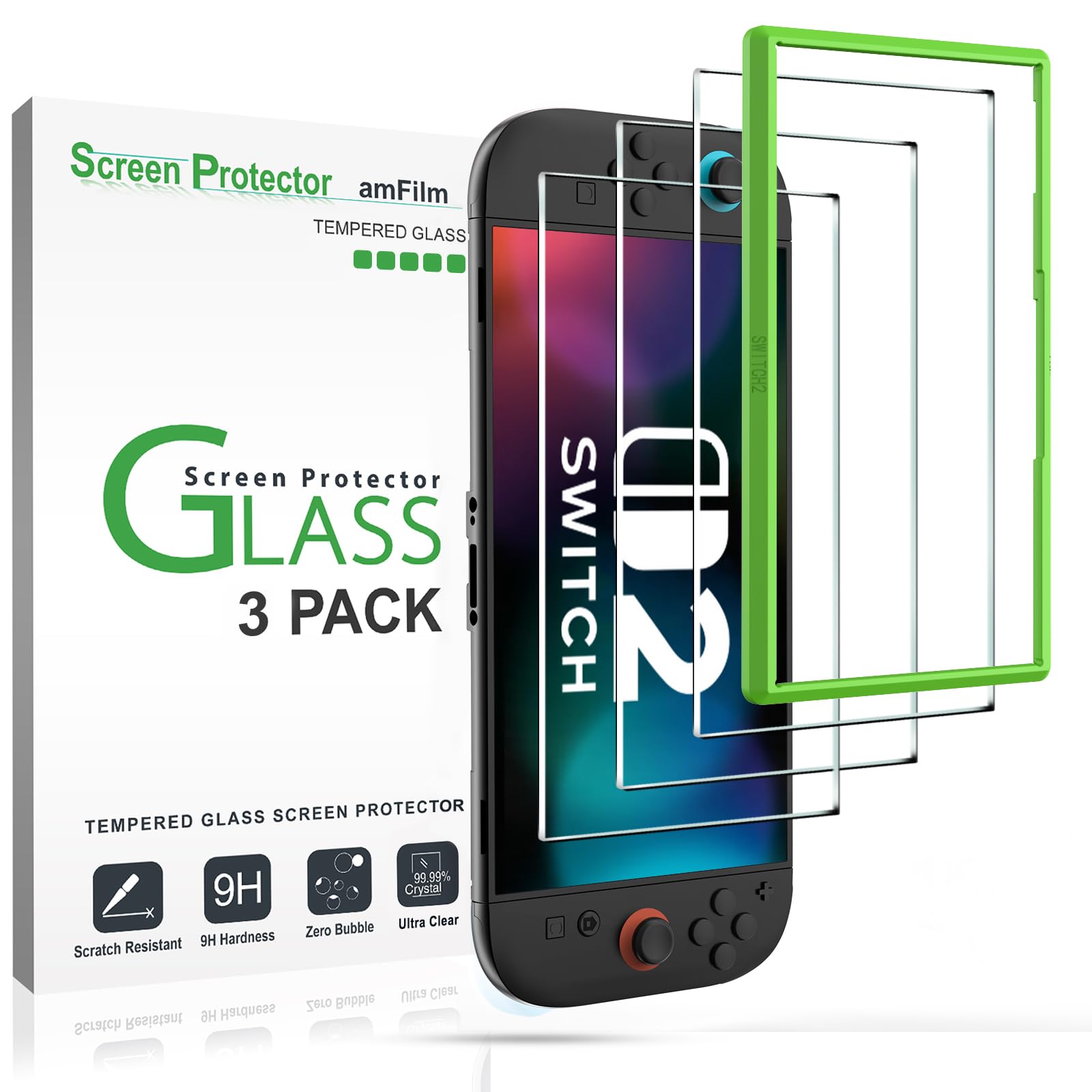 amFilm Screen Protector for Nintendo Switch 2 7.9" 2025, Tempered Glass