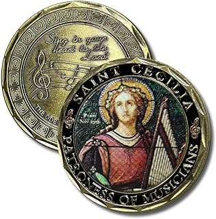 Aizics Mint St Cecilia Coin, Patron Saint of Musicians, Catholic Challenge Coin, Musician Gift, Religious Coin Collectibles, Copper Plated 38mm x 2mm