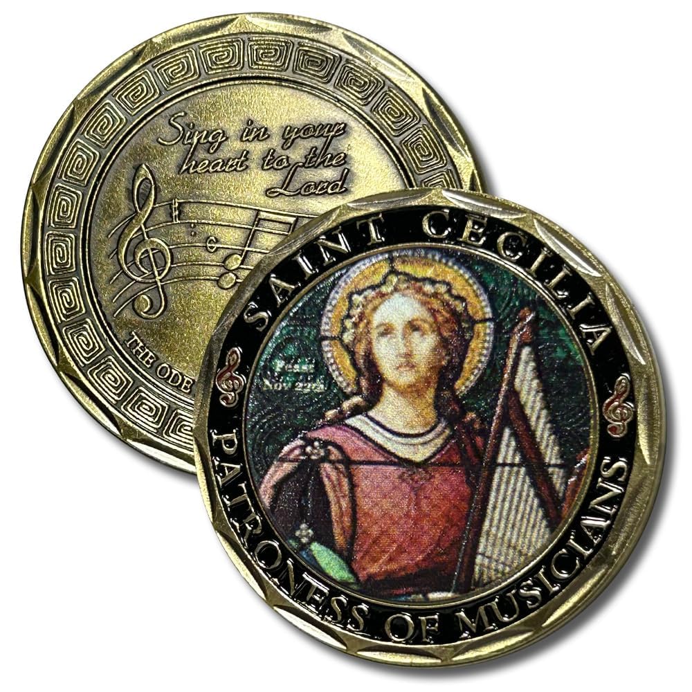 Aizics Mint St Cecilia Coin, Patron Saint of Musicians, Catholic Challenge Coin,