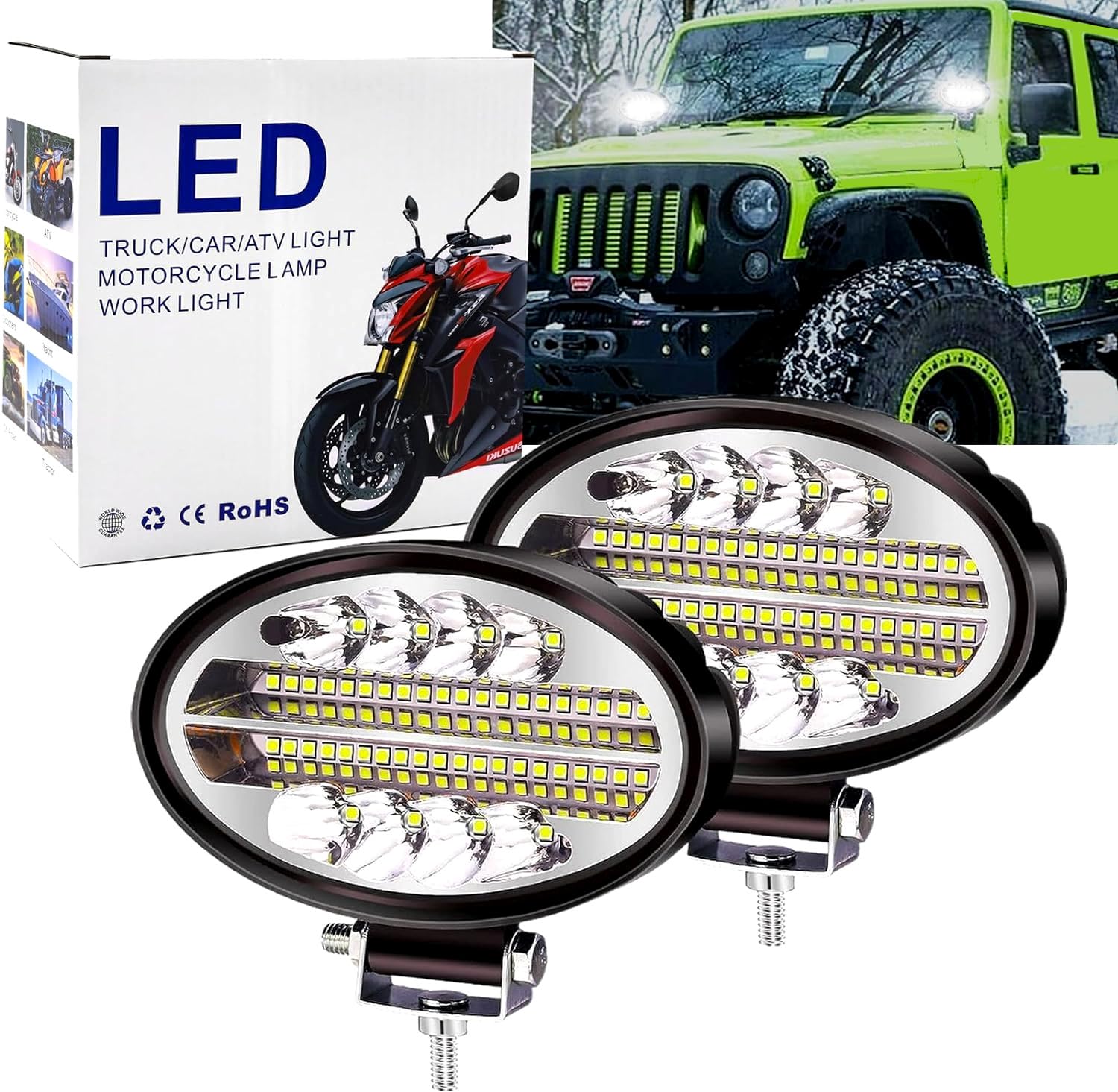 Oval Led Work Light Bar, Ultra Bright 5.5Inch Spotlight for Pickup ATV Off-Road 