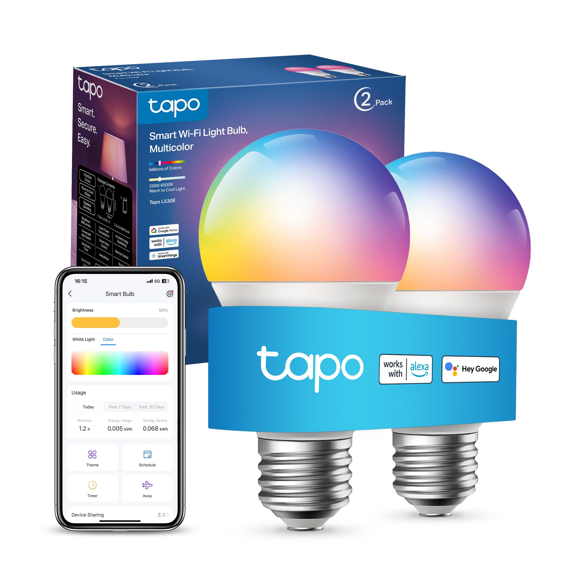 Tapo L530E (2-Pack) E27 Smart Bulb, Alexa Light Bulbs, LED Light Bulb, Extra Bri