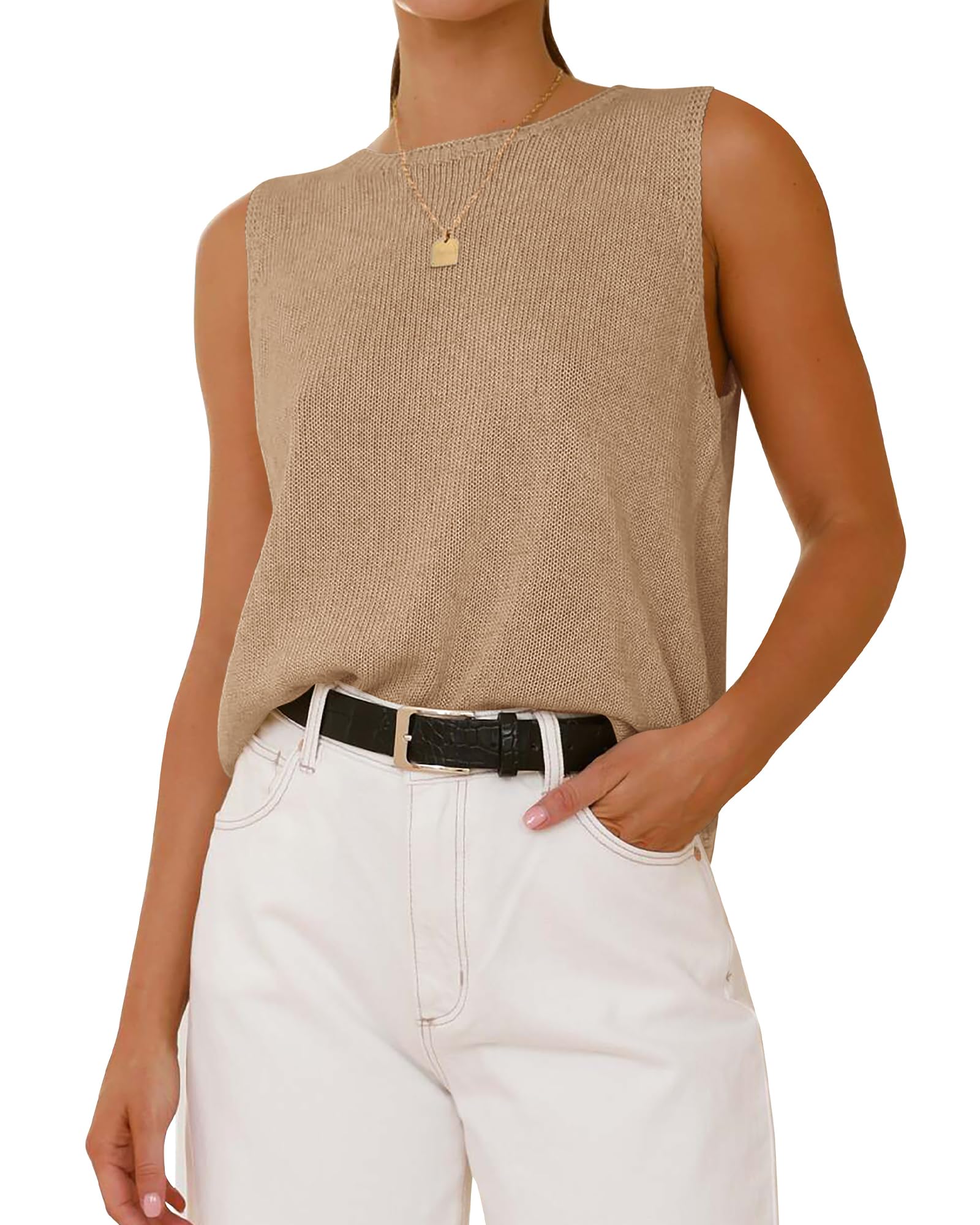 BTFBM Sleeveless Sweater Tops for Women Casual
