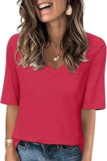 Minetom Women T Shirt V Neck Casual Half Sleeve Basic Summer T Shirts