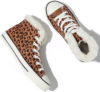 yageyan Womens High Top Sneakers Suede Plush Shoes Warm Soft Fashion Sneakers Comfortable Snow Boots Winter Shoes for Women, Brown Leopard, 5 UK