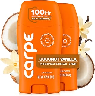 Carpe 100-Hour Antiperspirant Deodorant for Women - Coconut Vanilla | Dermatologist Tested - 100 Hr Sweat & Odor Control - Free from Baking Soda & Parabens - Clinical Strength Deodorant - 2 Pack