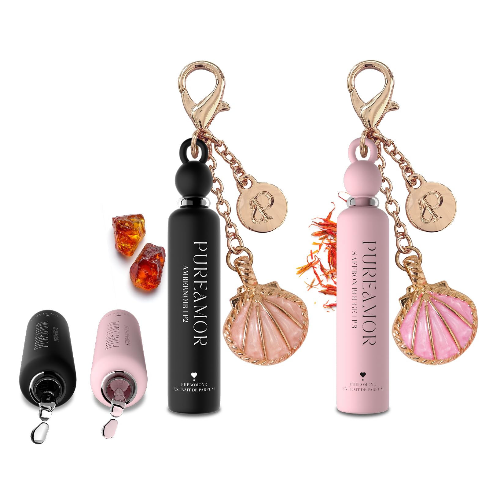 PUREAMOR Pheromone Perfume for Women, Icon Duo 2-Pack Keychain Set – Amber Noir 