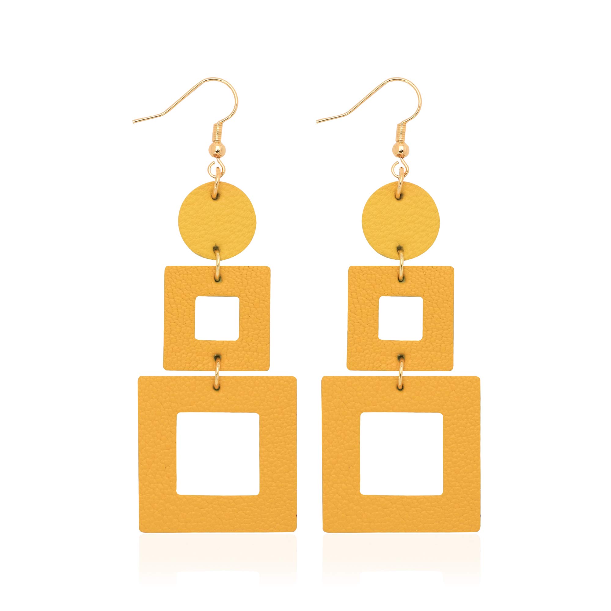 KINIVA Leather Dangle Earrings for Women Trendy, Lightweight Leaf Circle Lightni