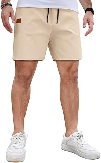 COOFANDY Men's Casual Cotton Shorts Summer Beach 5 Inch Shorts Lightweight Drawstring Elastic Waist Chino Golf Shorts