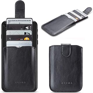 Phone Card Holder RFID Blocking Sleeve, Pu Leather Back Phone Wallet Stick-On Pull up 5 Card Holder Universally Pocket Covers Credit Cards Cash for iPhone/Android/Samsung/ Smartphones.Black (Black)