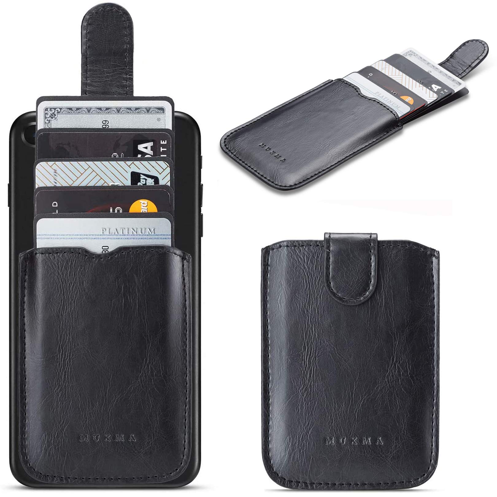 Phone Card Holder RFID Blocking Sleeve, Pu Leather Back Phone Wallet Stick-On Pu