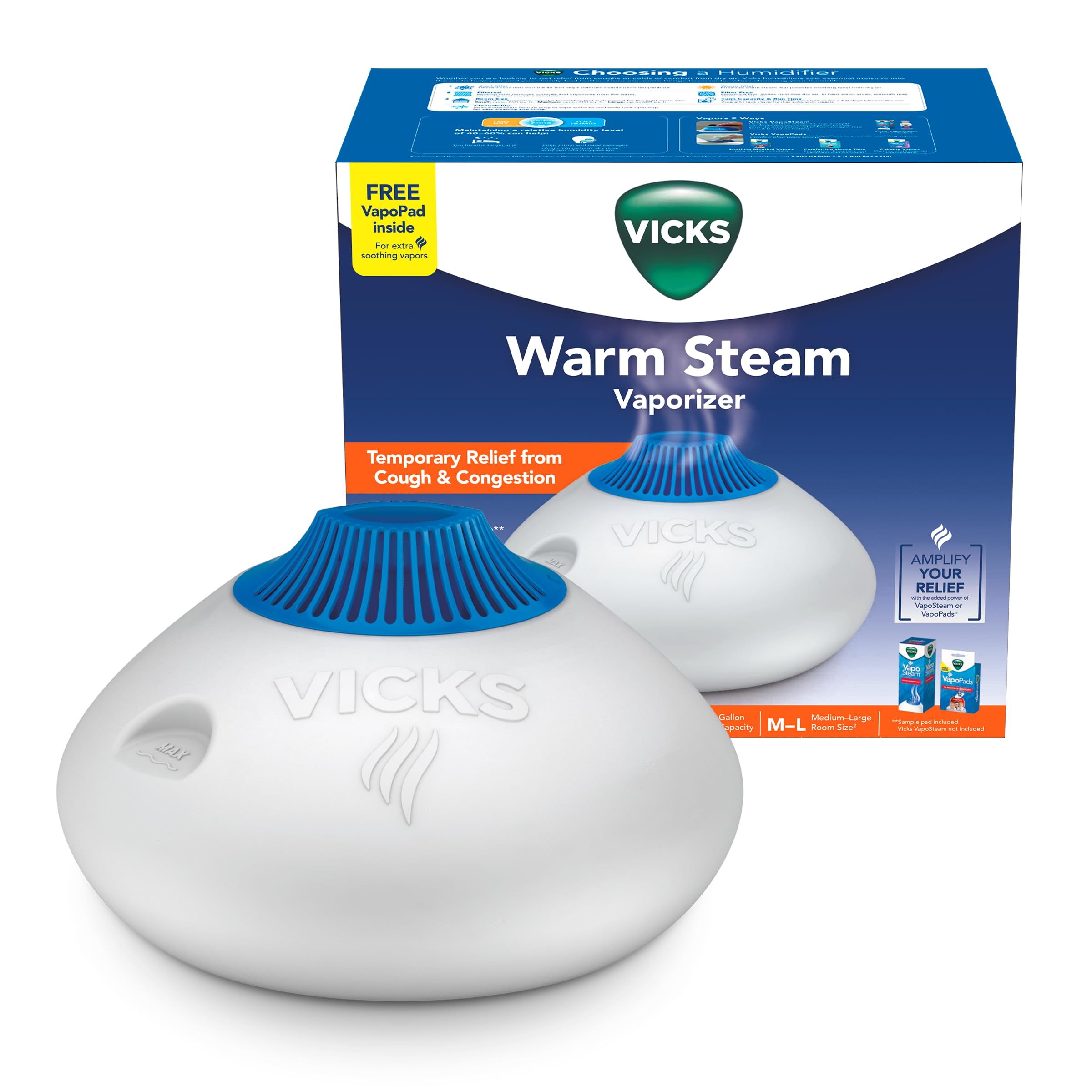 Vicks Warm Steam Vaporizer Humidifier for Medium and Large Rooms, 1.5 Gal | Warm