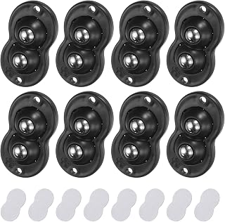8 Pcs Self Adhesive Caster Wheels 360 Degree Rotation Mini Caster Rolling Roller Universal Adhesive Swivel Wheel for Furniture Storage Bin Trash Can (Black, 2 Steel Rolling Balls)