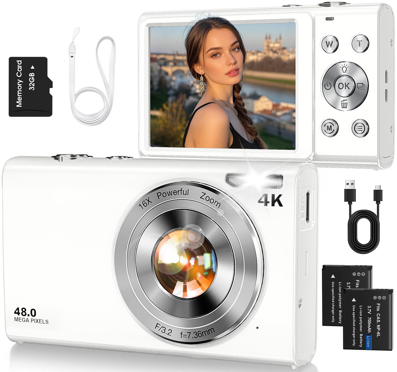 Digital Camera,Autofocus 4K 48MP Vlogging Camera for Photography,32GB Card | Por