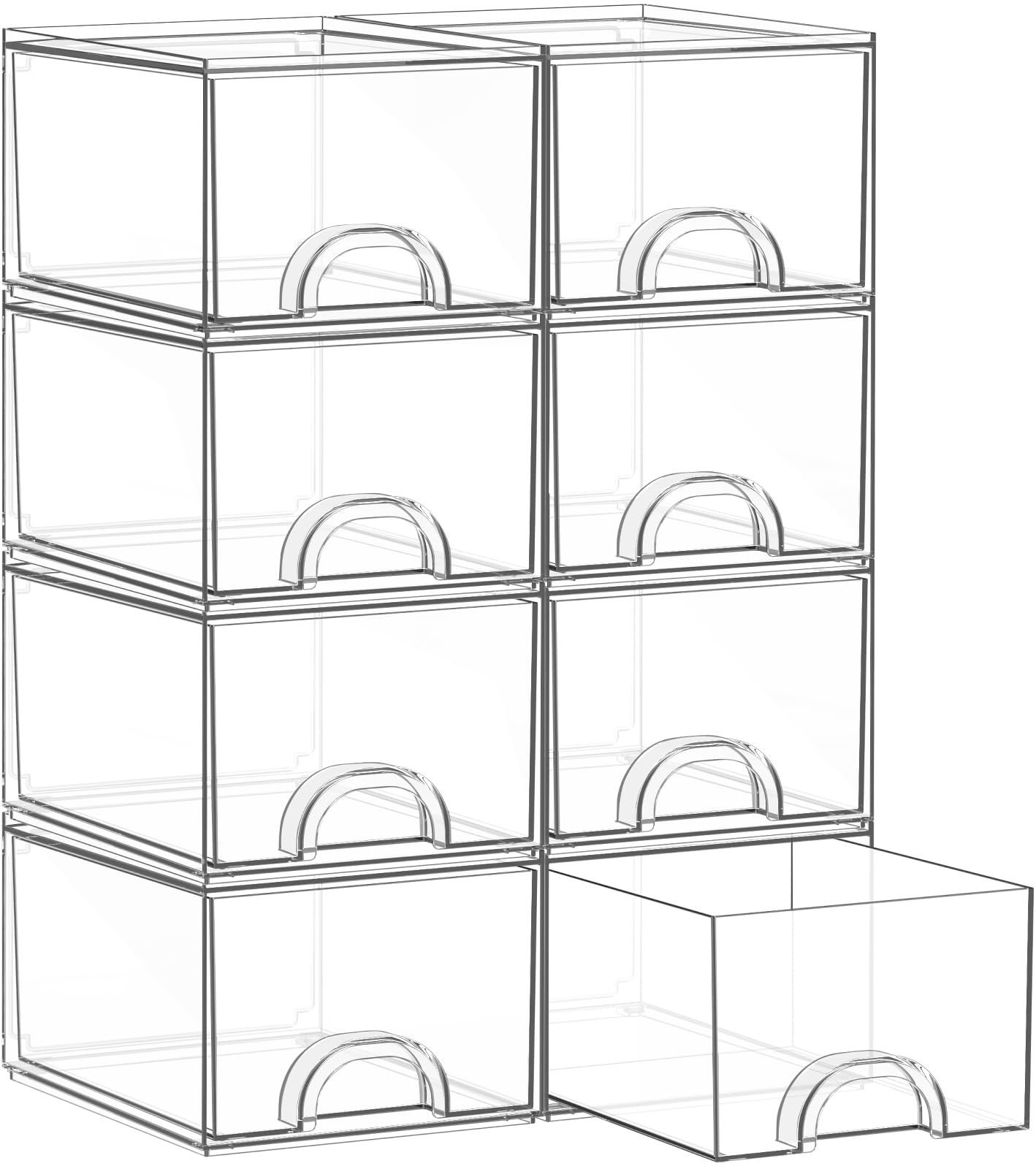 Zeawec 8 Pack Small Clear Stackable Acrylic Storage Boxes & Drawers | Storage Or