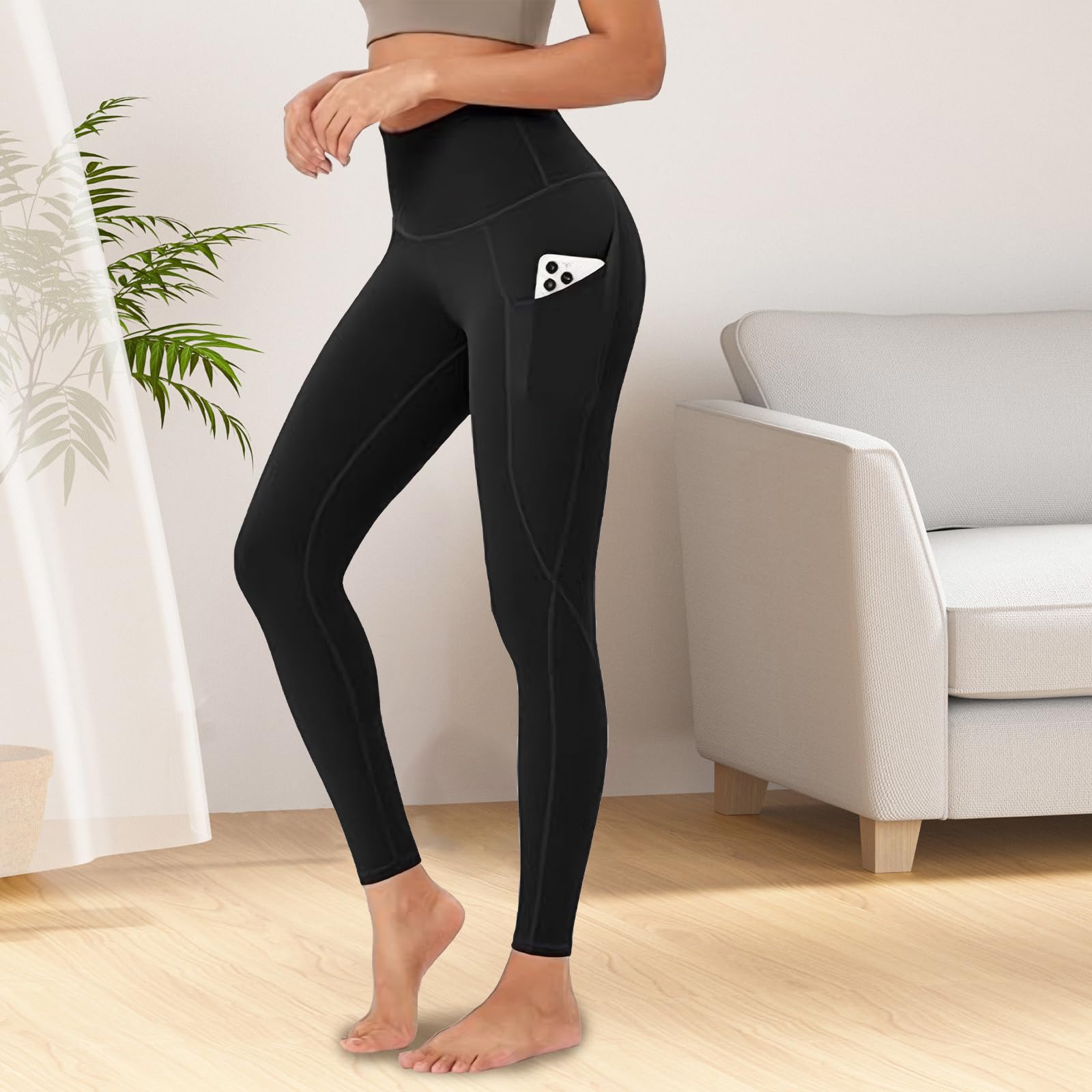Pantaloni da yoga da donna a vita alta con tasche laterali per palestra, fitness