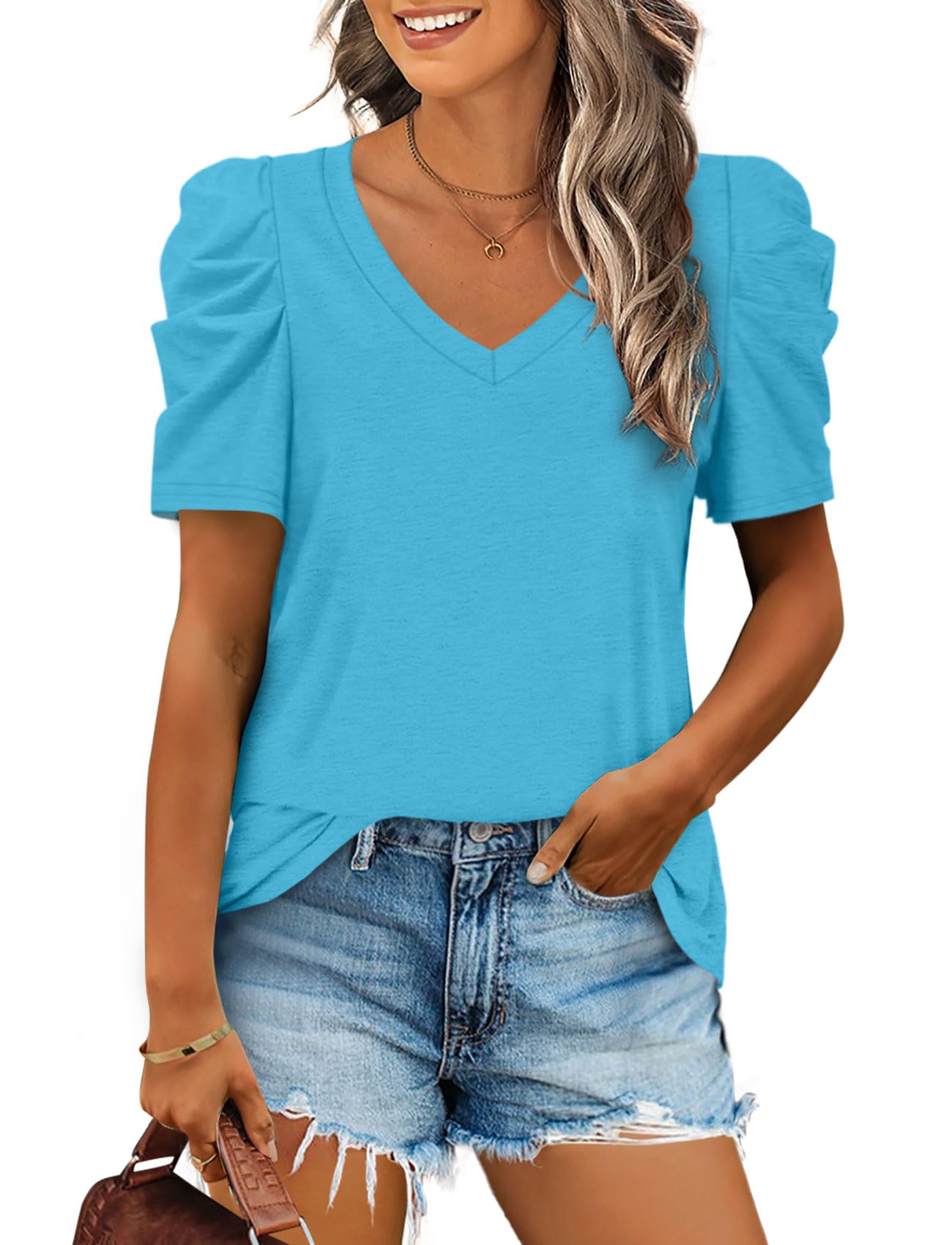 XIEERDUO Camisetas y blusas de manga 3/4 para mujer, estilo casual, cuello redon