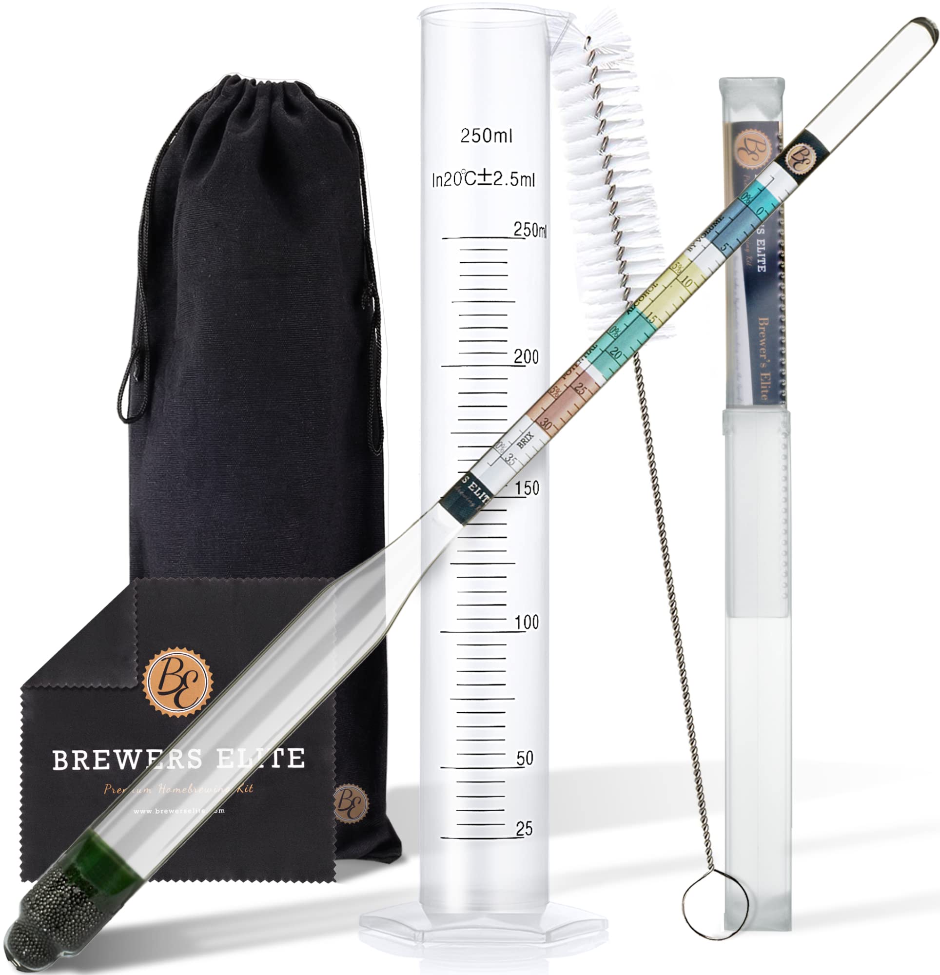 Brewer's Elite Hydrometer & Plastic Test Jar - for Home Brew Beer, Wine, Mead an
