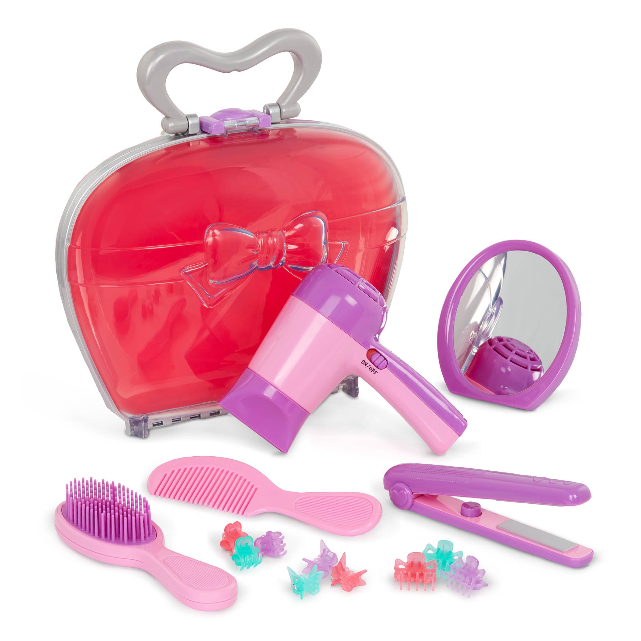 Battat Play Circle Beauty Shop Hair Salon Set with Dryer and Case, Playset | 15-