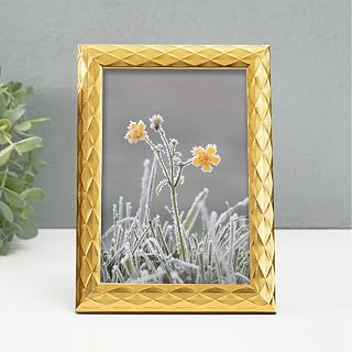 Elegant Diamond Pattern Photo Frame for Tabletop and Wall Display, Modern Photo Frame for Home Decoration (Gold 5 x 7 inches)