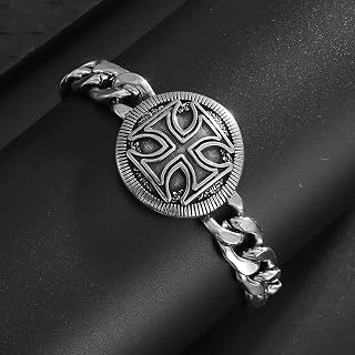 Stainless Steel Cross Cuban Medal Bracelet for Men Biker Style Jewelry with for You Fashion Accessories Creative Gift