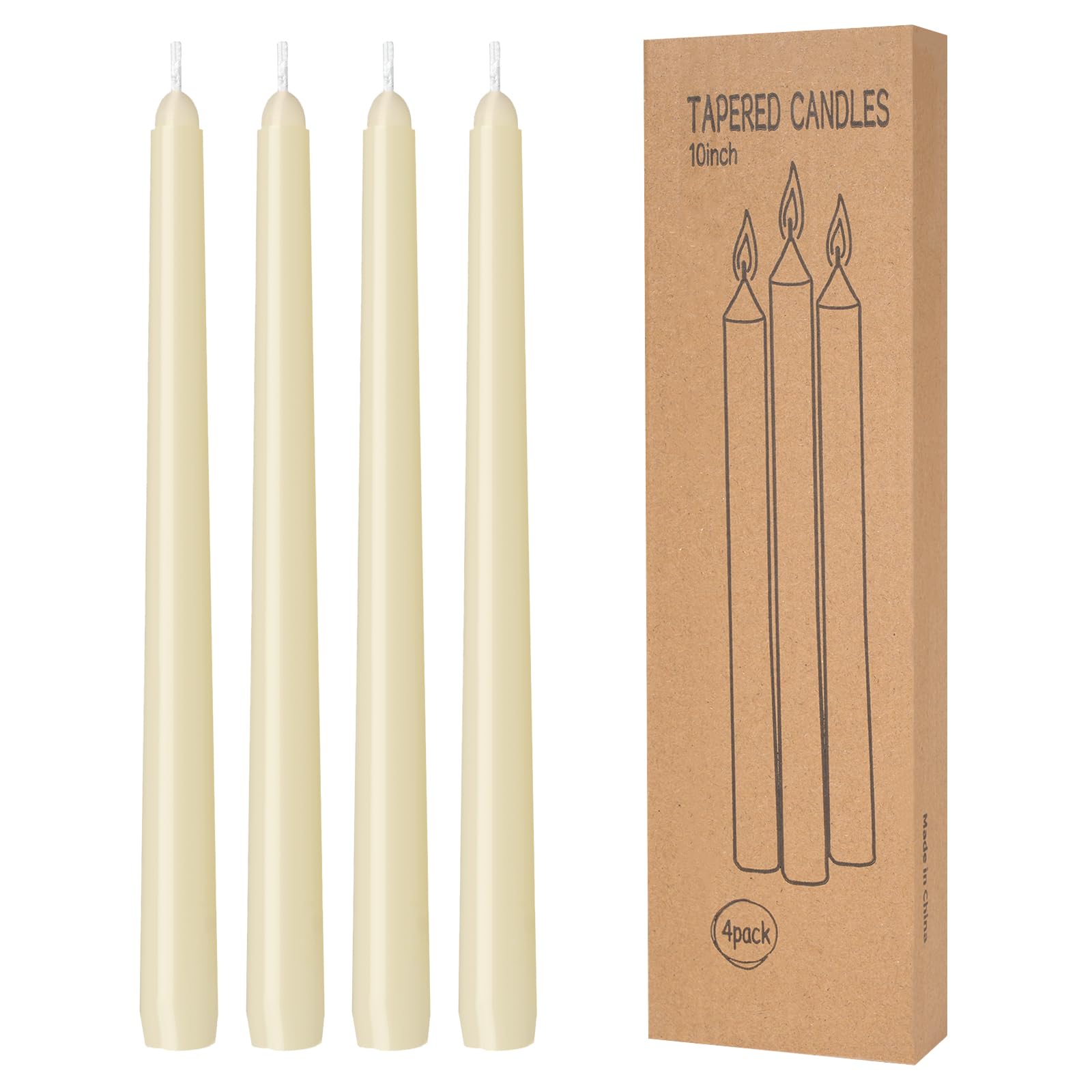 4 Pack Lvory Taper Candles - Taper Candles 10 Inch Dripless, Smokeless & Unscent