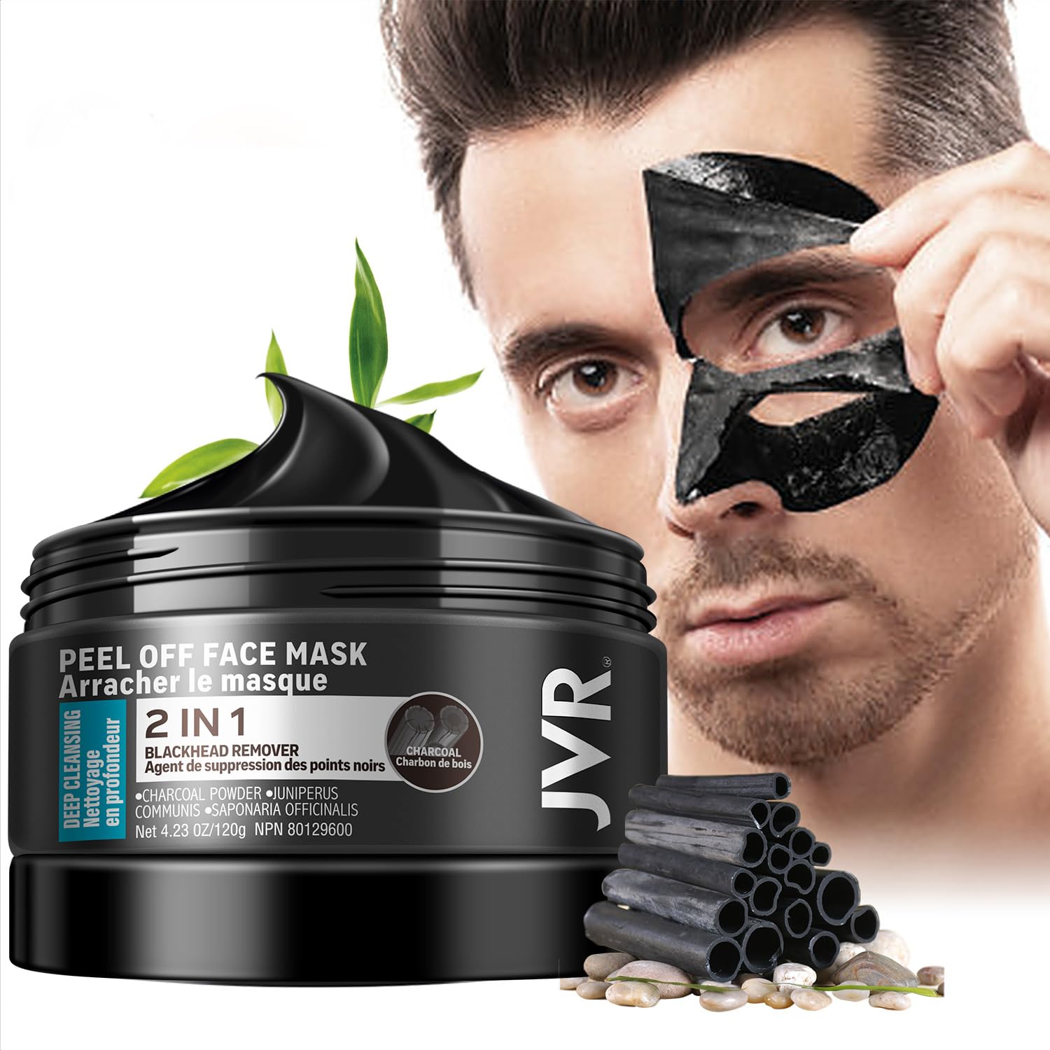 JVR Blackhead Remover Mask for Men&Women,Bamboo Charcoal Peel Off Black Mask,Pur