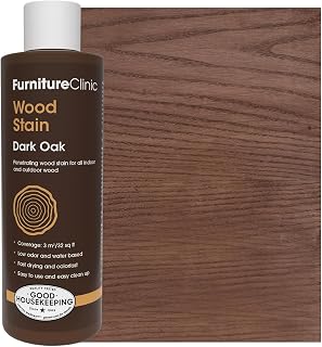 Furniture Clinic Wood Stain, Water-Based & Fast Drying, Dark Oak | 8.5 oz bottle of low odor & non-toxic formula with natural matte finish. Restores indoor and outdoor cabinets, furniture.