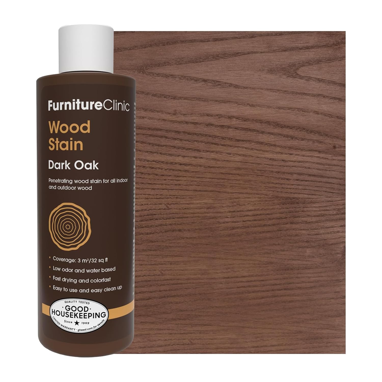 Furniture Clinic Wood Stain, Water-Based & Fast Drying, Dark Oak | 8.5 oz bottle