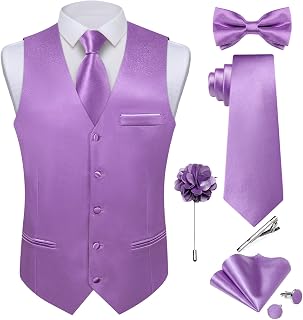DiBanGu Men's Satin Suit Vest and Tie Solid Color Vest and Bow Tie for Tuxedo Formal Dresses Vest Wedding Party 8 Pieces