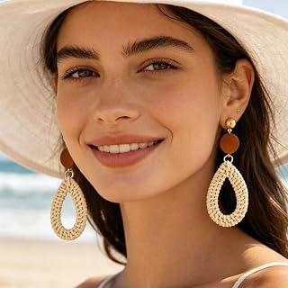 Rattan Earrings for women Summer Rattan Hoop Wicker Straw Earrings Handmade Beach Jewelry Woven Round Drop Dangle Earrings