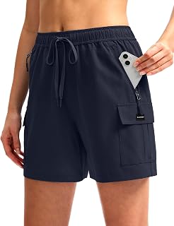 SANTINY Women's Quick Dry Lightweight Summer Travel Athletic Golf Cargo Shorts with Zipper Pockets