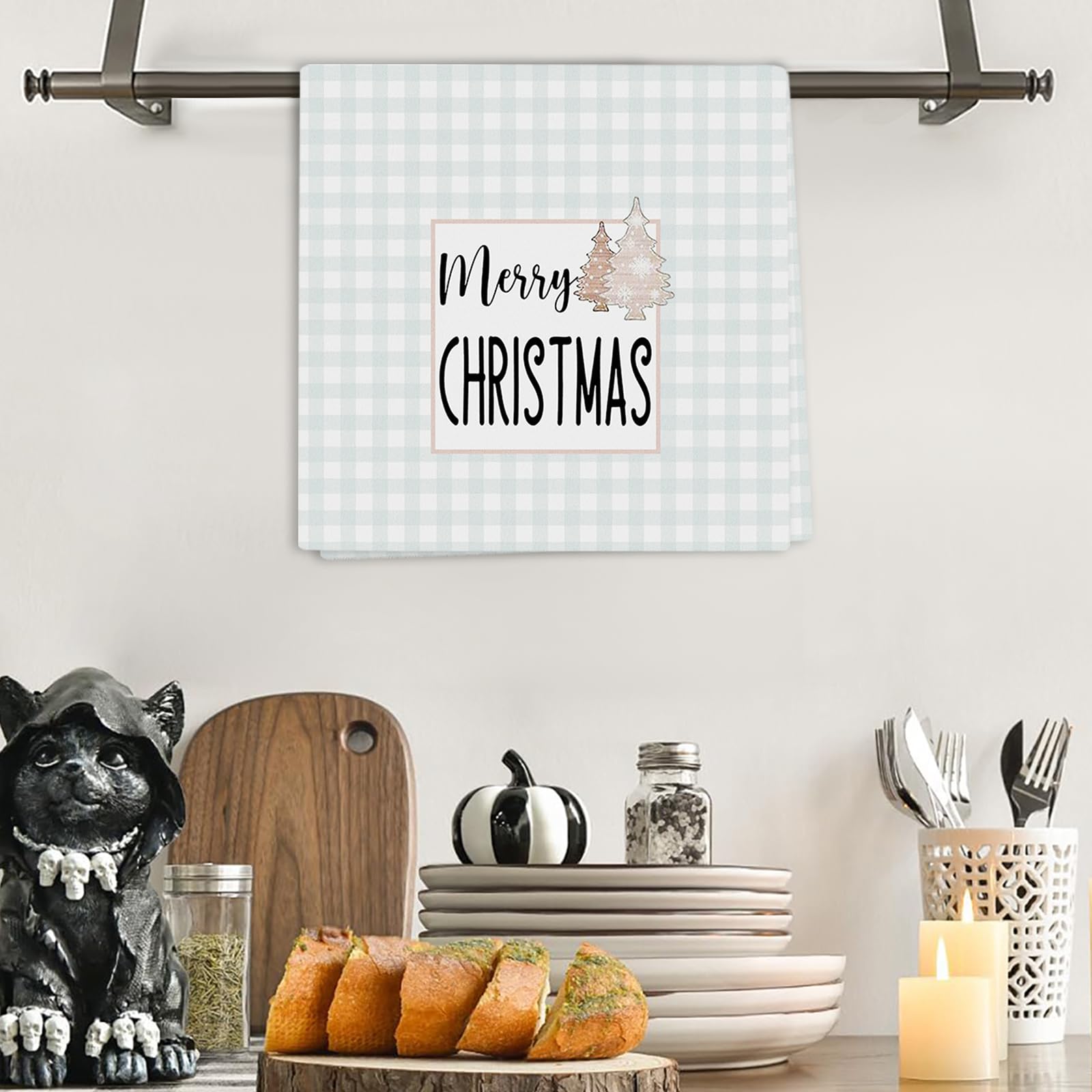 Merry Christmas Christmas Trees Check Bathroom Kitchen Towels