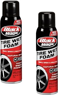 Black Magic 120269 Tire Wet Foam Cleaner & Shine, 18 fl oz (2 Pack) | Natural-Looking Shine Finish, Cleans, Shines & Protects in 1 Step, Thick Clinging Foam, Long-Lasting Wet Shine, Minimal Sling