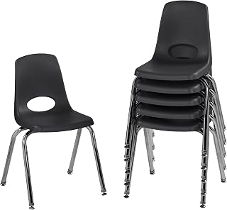 FDP 16" School Stack Chair with Swivel Glides, Black, 6-Pack, 10368-BK